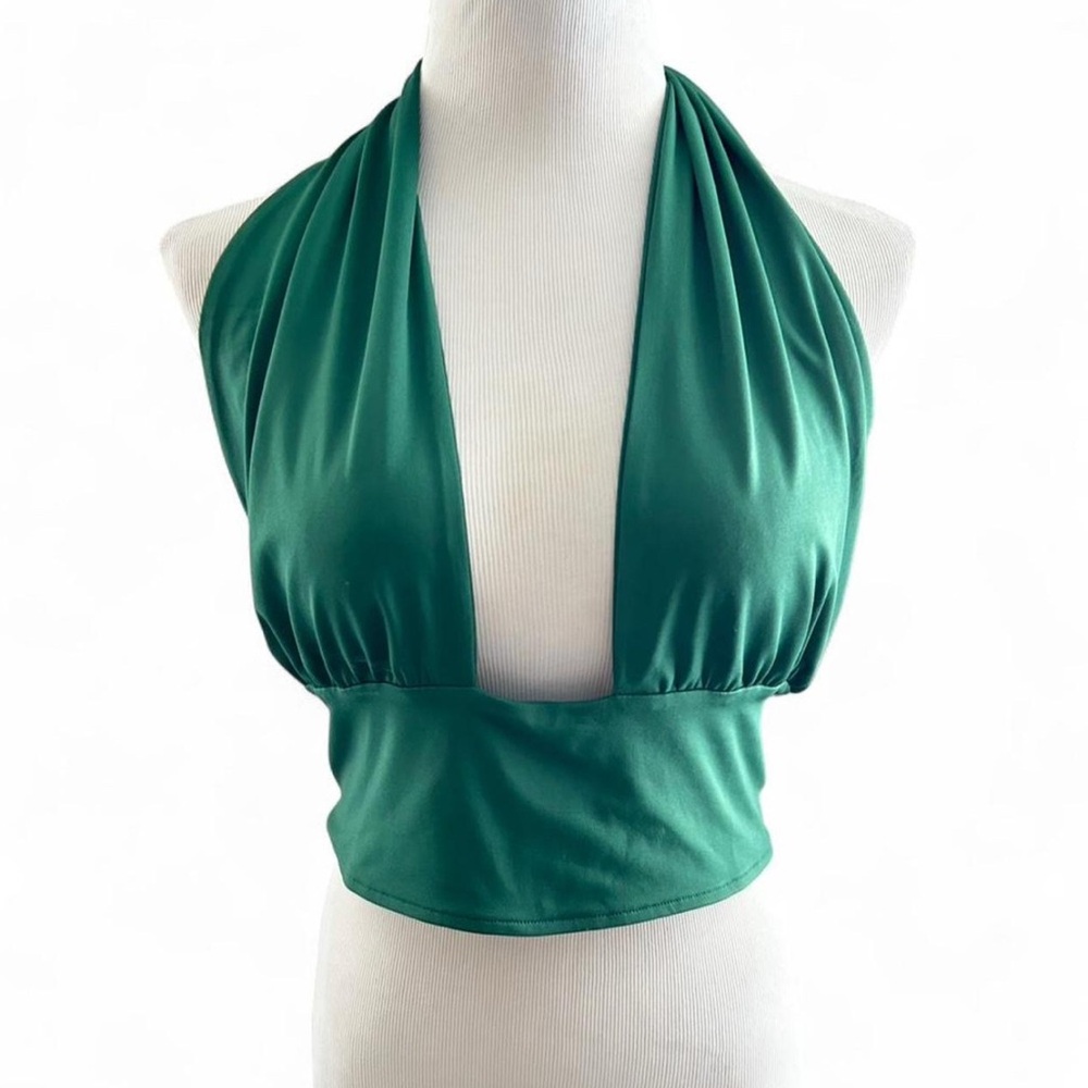 NWOT SHEIN Deep Green Halter Crop Top size L